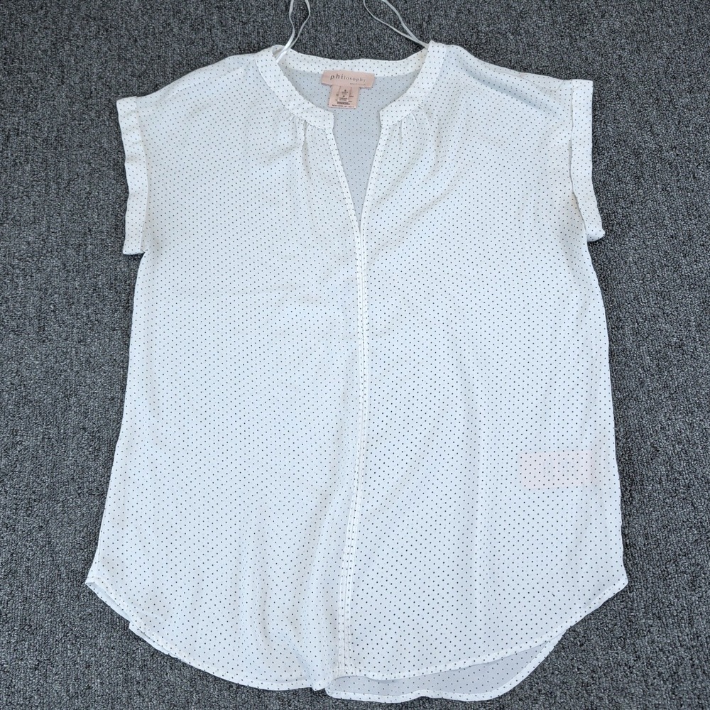 Philosophy‎ Classic Polka Dot Blouse Women Small White Cuffed Cap Sleeve Top